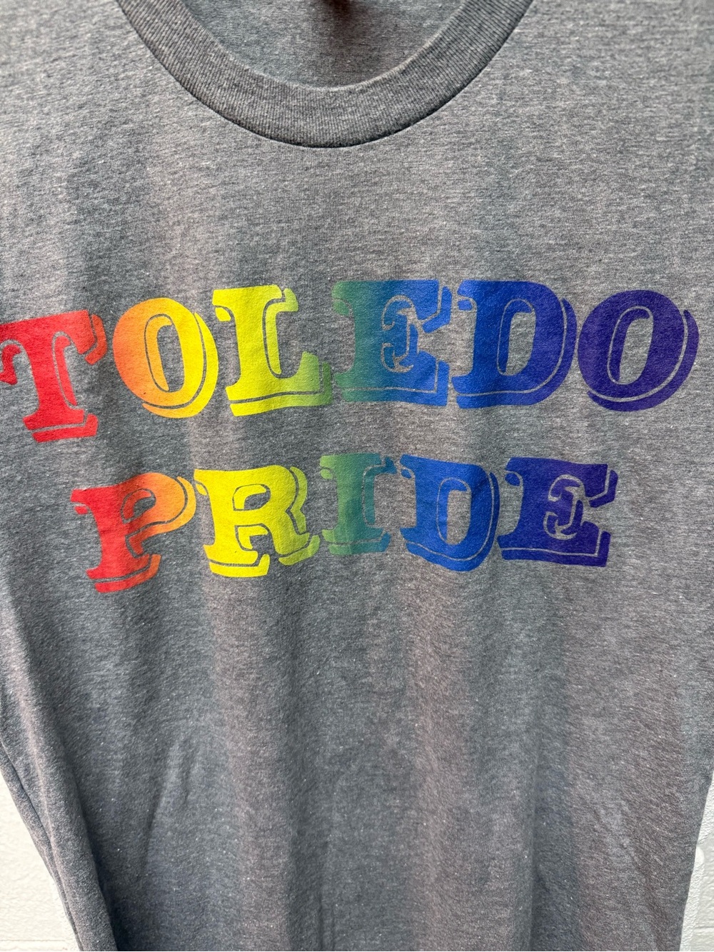 American Apparel Grey Crewneck Tee with Rainbow Print - Picture 2 of 5
